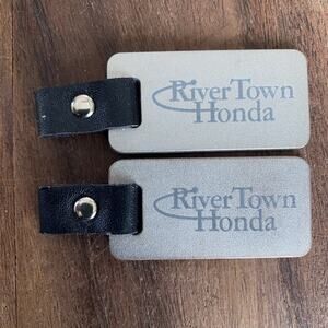 2 River Town Honda Michigan Dealership Keychain Key Snap Metal Leather Vintage